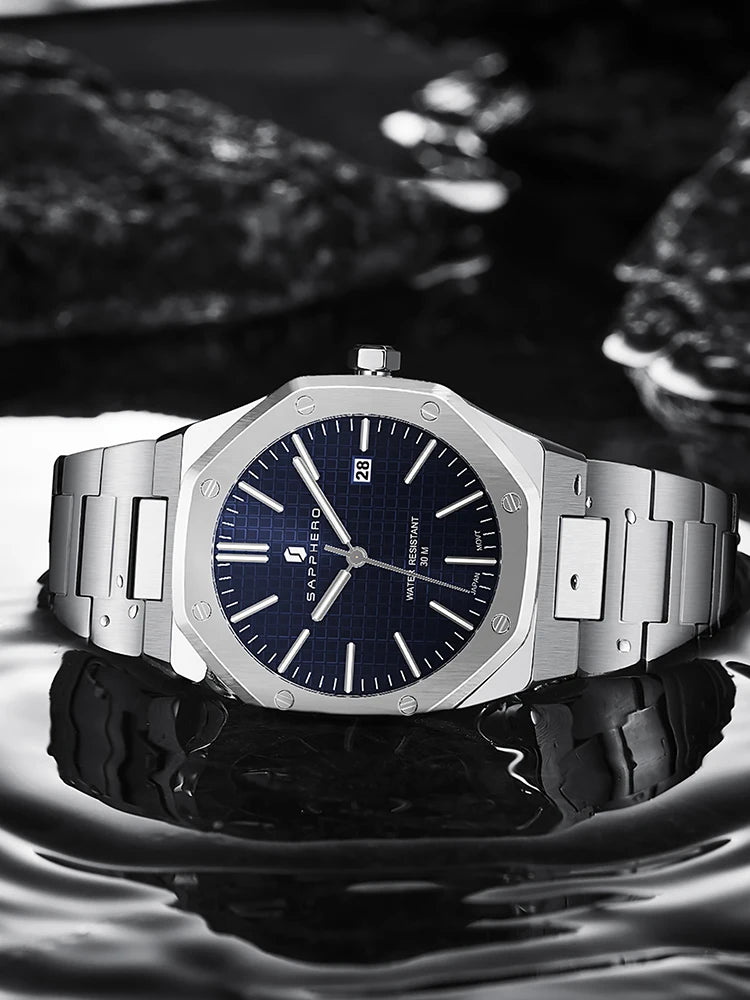 SAPPHERO Men's Business Stainless Steel Watch For Men Seiko Movement Classic Design Charming Men's Gift Waterproof Wrist Watch