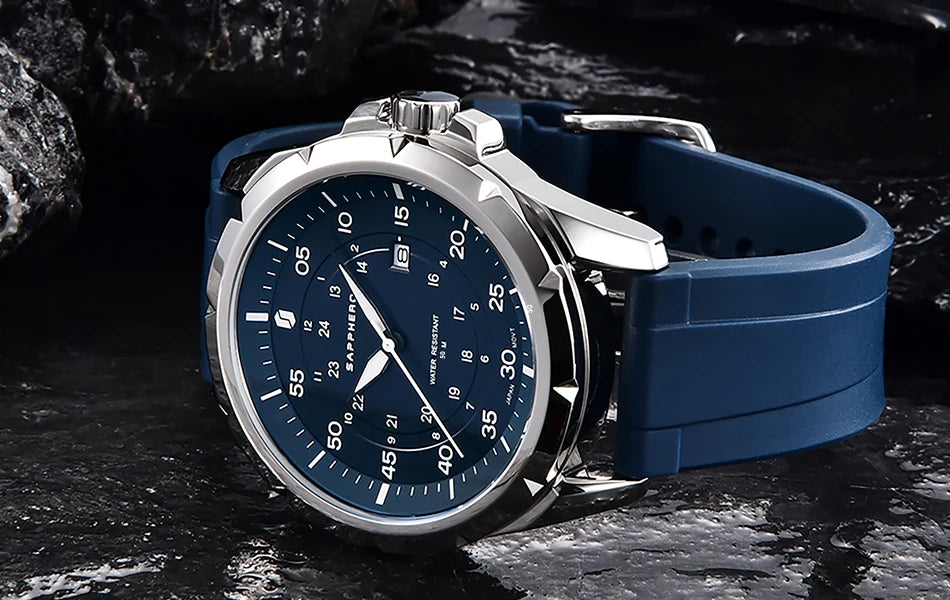 SAPPHERO Men Watch Luxury Quartz Clock 50M Waterproof Imported Movement Stainless Steel Watch Men's Gift Wristwatch