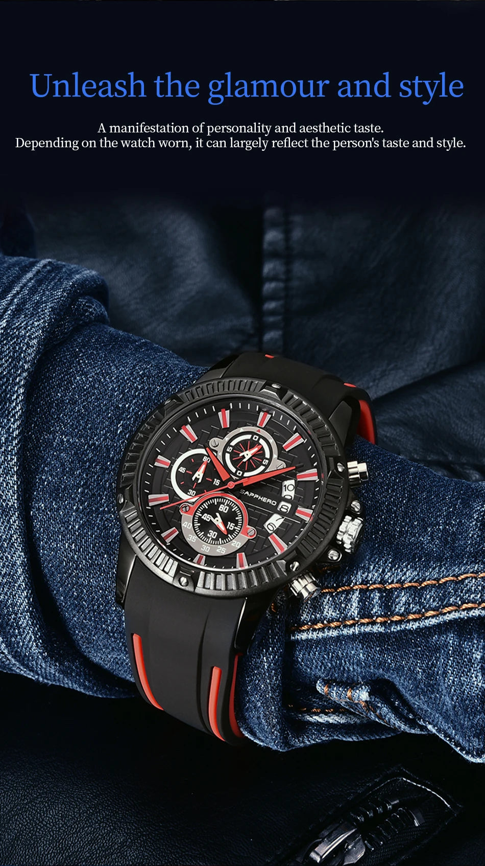 SAPPHERO Men's Quartz Watch Waterproof Sports Watch Silicone Strap Military Watch Luxury Brand Gift Clock Accurate Timepiece