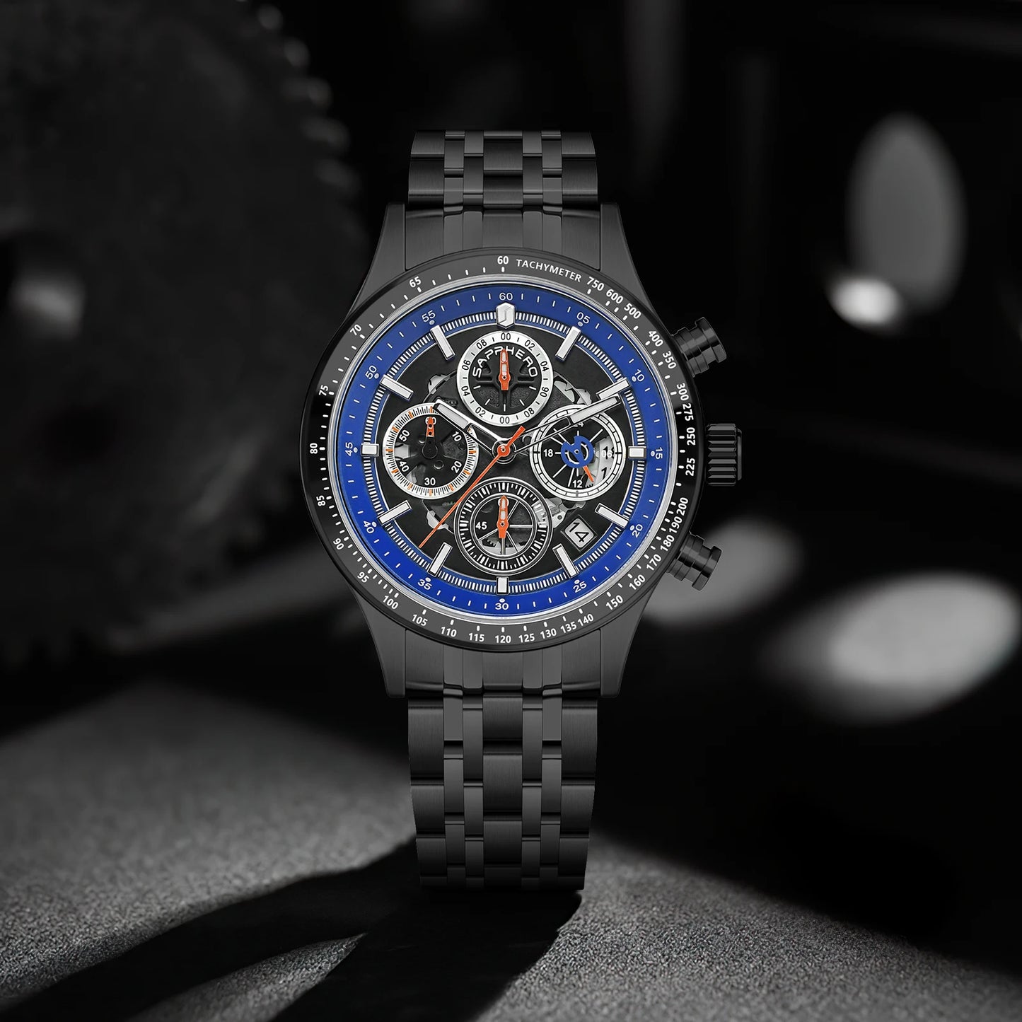 SAPPHERO Fashion Men Watch Mechanical Style Quartz Watch 50M Waterproof Clock Date Chronograph Watch  Gift Watch For Men
