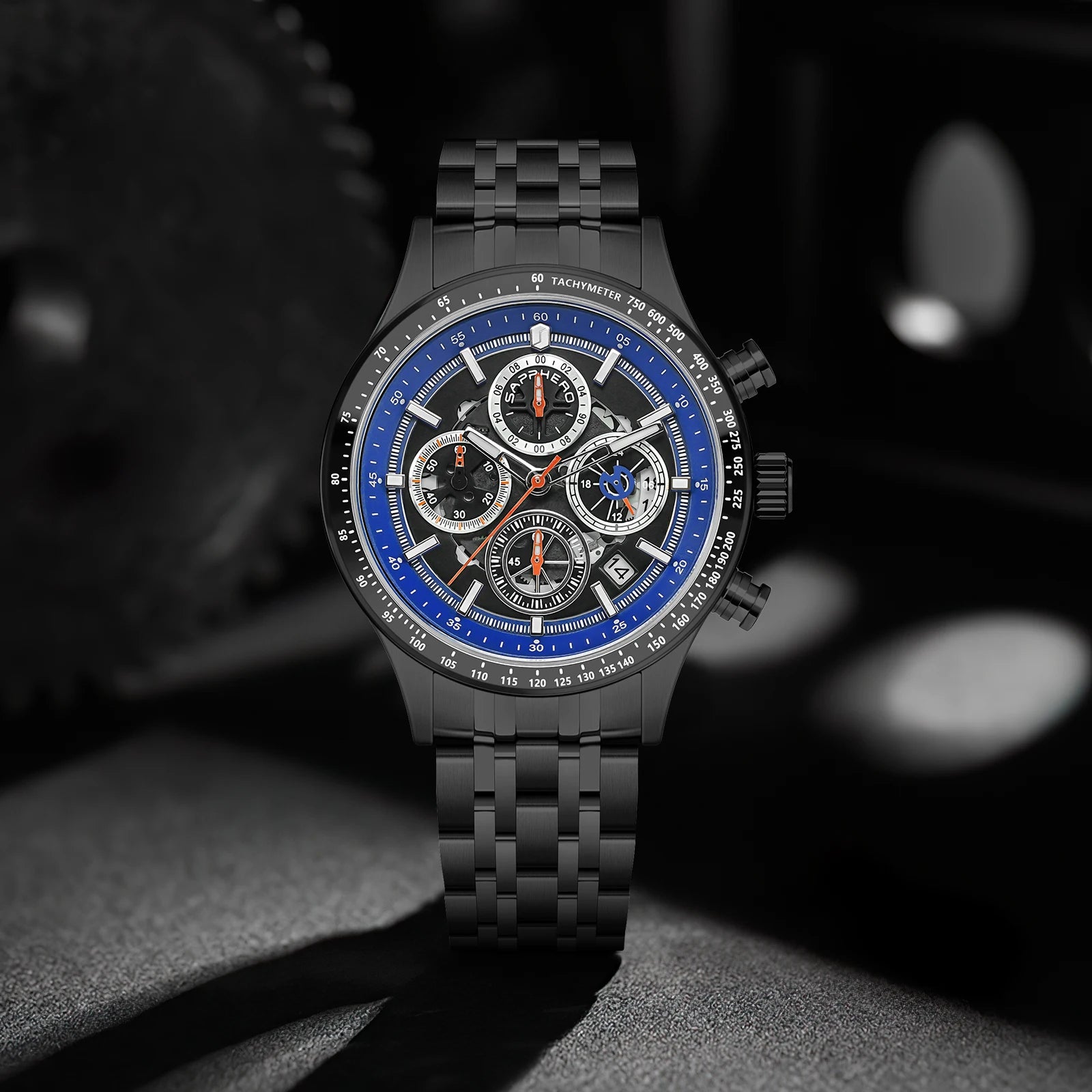 SAPPHERO Fashion Men Watch Mechanical Style Quartz Watch 50M Waterproof Clock Date Chronograph Watch  Gift Watch For Men