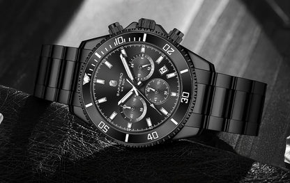 SAPPHERO Mens Watch Gold Stainless Steel Calendar Chronograph For Men Stainless Steel Wristwatches Dial