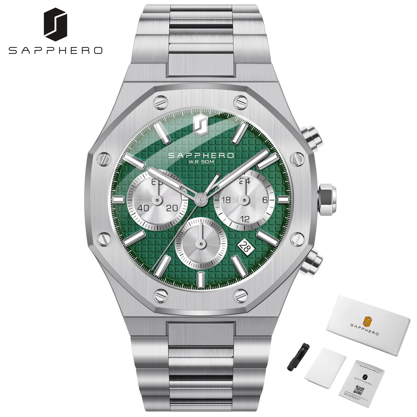 SAPPHERO Tough Men's Watch Business Style Stainless Steel Watch Waterproof Design Date Display Accurate Timer Excellent Gifts
