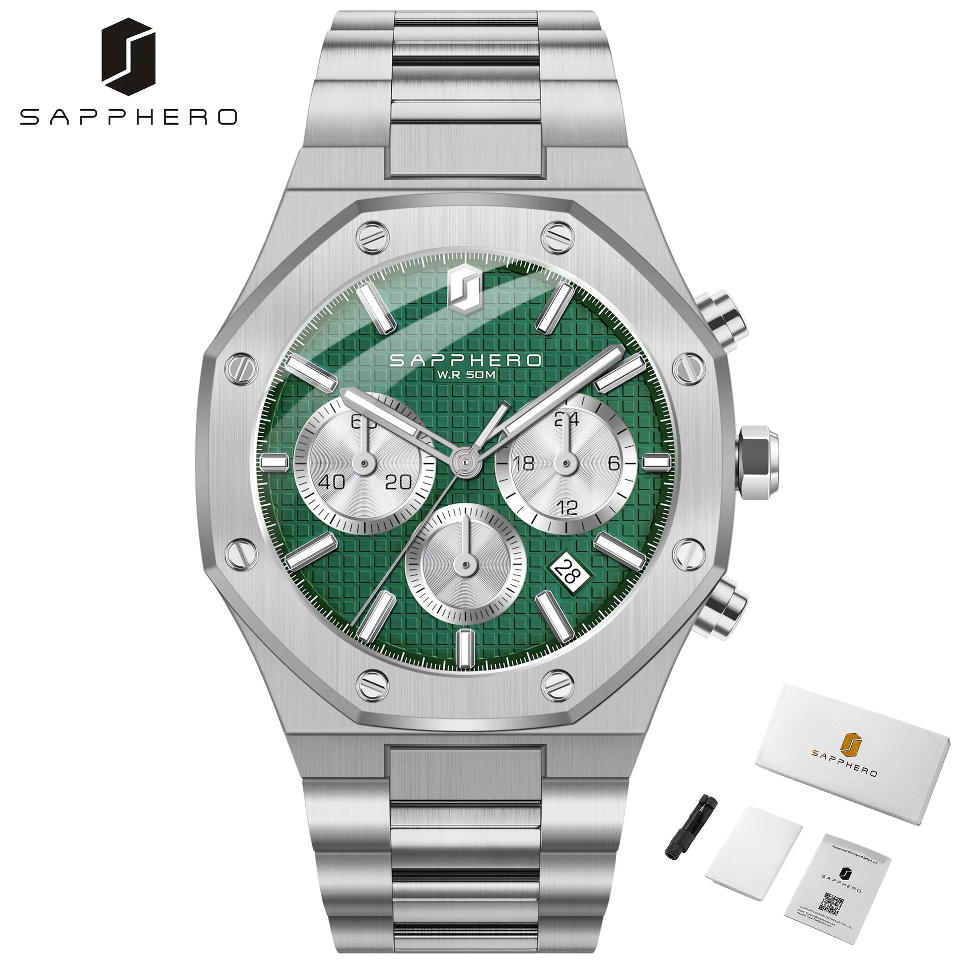 SAPPHERO Tough Men's Watch Business Style Stainless Steel Watch Waterproof Design Date Display Accurate Timer Excellent Gifts