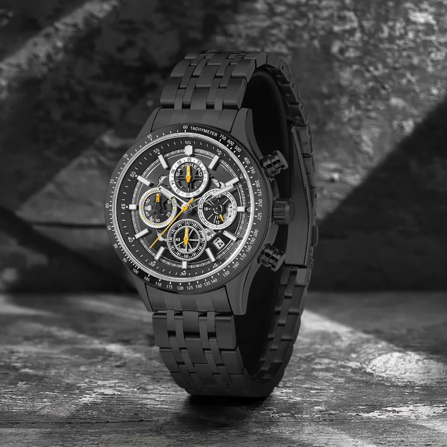 SAPPHERO Fashion Men Watch Mechanical Style Quartz Watch 50M Waterproof Clock Date Chronograph Watch  Gift Watch For Men