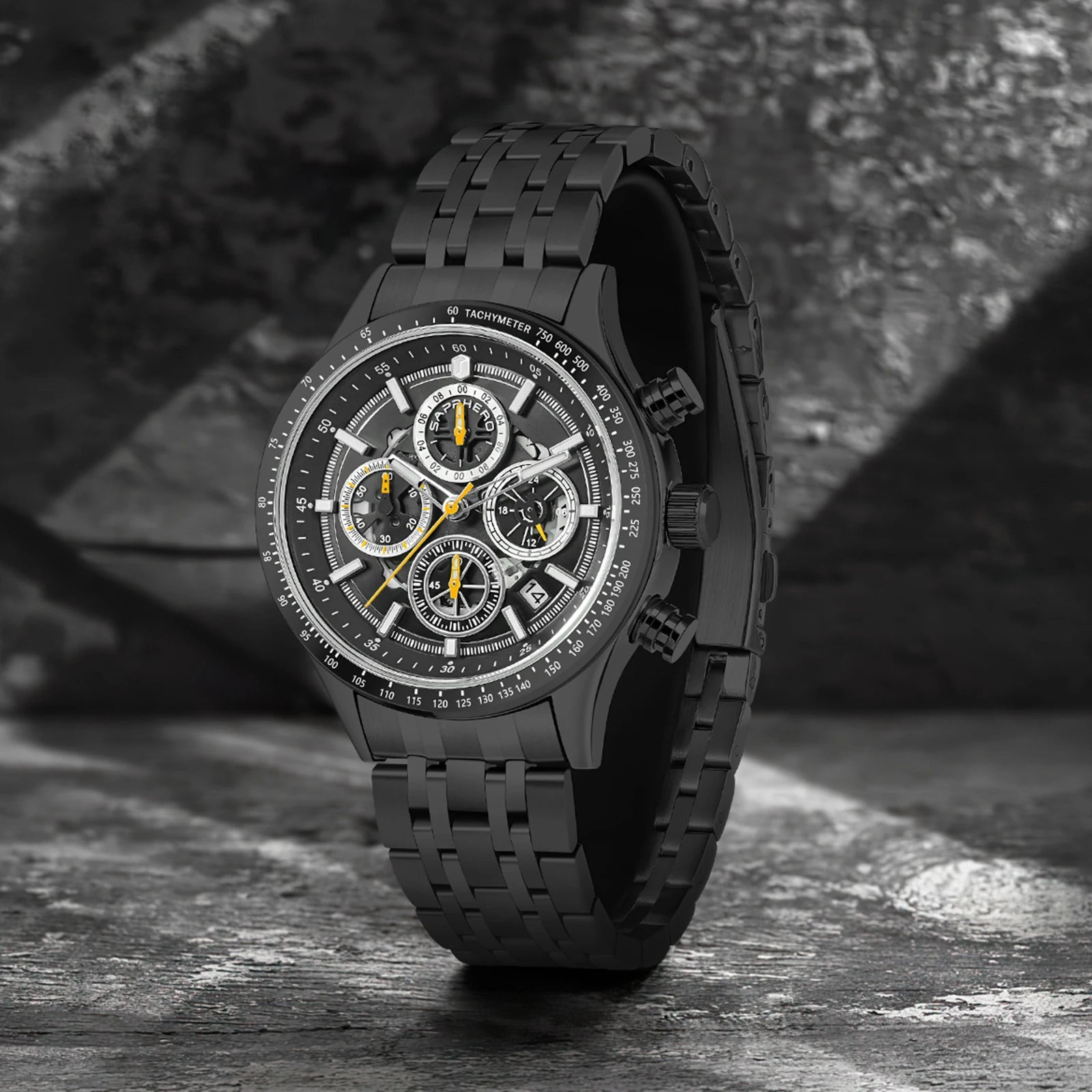 SAPPHERO Fashion Men Watch Mechanical Style Quartz Watch 50M Waterproof Clock Date Chronograph Watch  Gift Watch For Men
