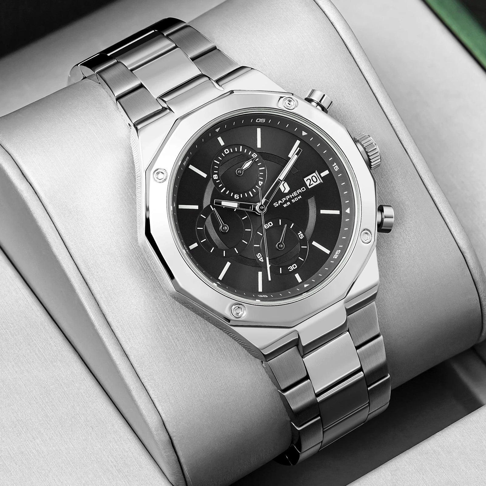 SAPPHERO Rose Gold Men Watch Fashion Luxury Clock Stainless Steel Watch 50m Water Resistance Watch For Men New Year Gifts