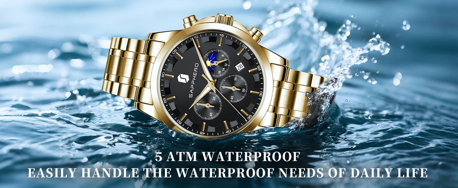 SAPPHERO Men's Business Watches Stainless Steel Strap Date Display & Chronograph Function Waterproof Men's Watch Rose Gold Watch