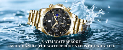 SAPPHERO Men's Business Watches Stainless Steel Strap Date Display & Chronograph Function Waterproof Men's Watch Rose Gold Watch