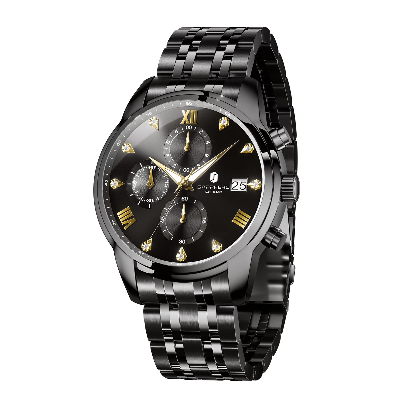 SAPPHERO Luxury Men's Watch Stainless Steel Watch Calendar Waterproof Clock 5ATM Men's Watch High-end Gift Box Clock