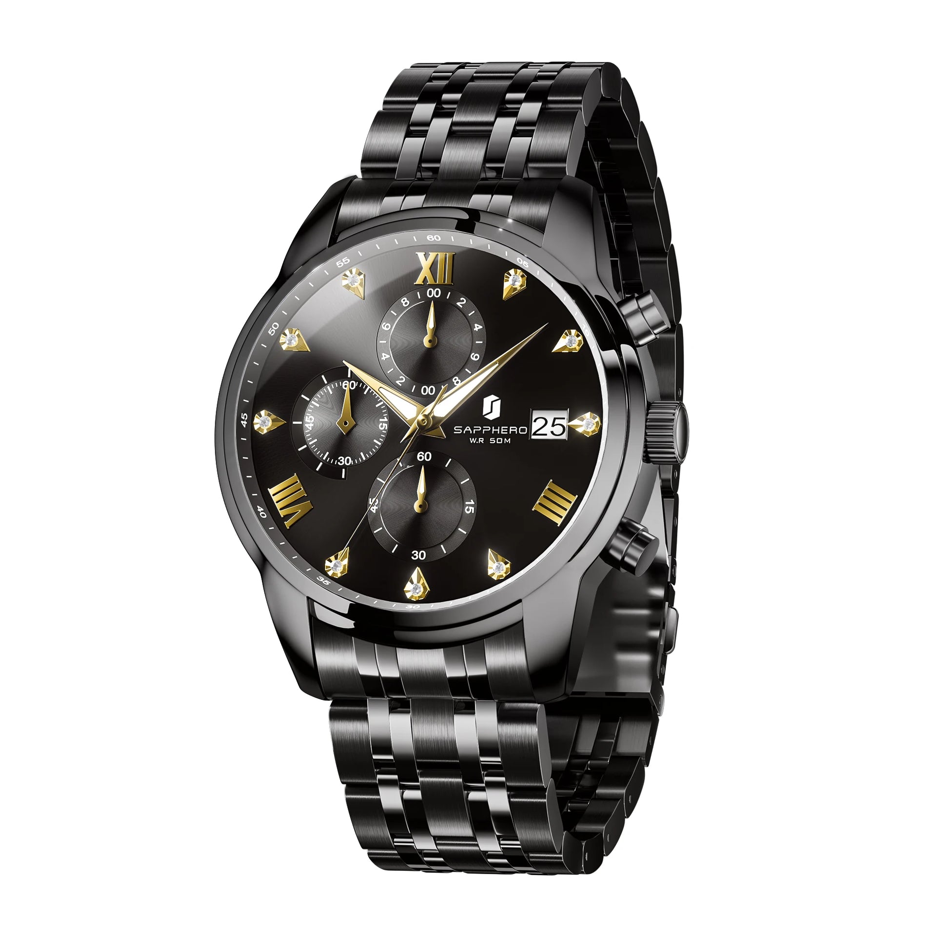 SAPPHERO Luxury Men's Watch Stainless Steel Watch Calendar Waterproof Clock 5ATM Men's Watch High-end Gift Box Clock