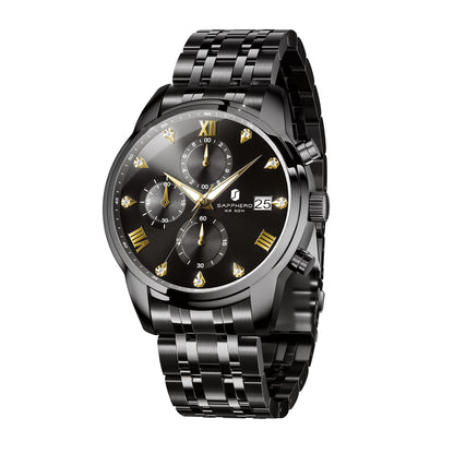 SAPPHERO Luxury Men's Watch Stainless Steel Watch Calendar Waterproof Clock 5ATM Men's Watch High-end Gift Box Clock