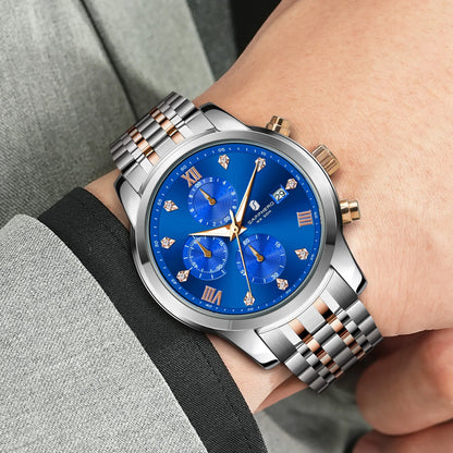 SAPPHERO Luxury Men's Watch Stainless Steel Watch Calendar Waterproof Clock 5ATM Men's Watch High-end Gift Box Clock