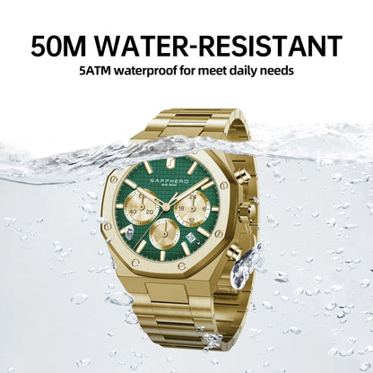SAPPHERO Tough Men's Watch Business Style Stainless Steel Watch Waterproof Design Date Display Accurate Timer Excellent Gifts