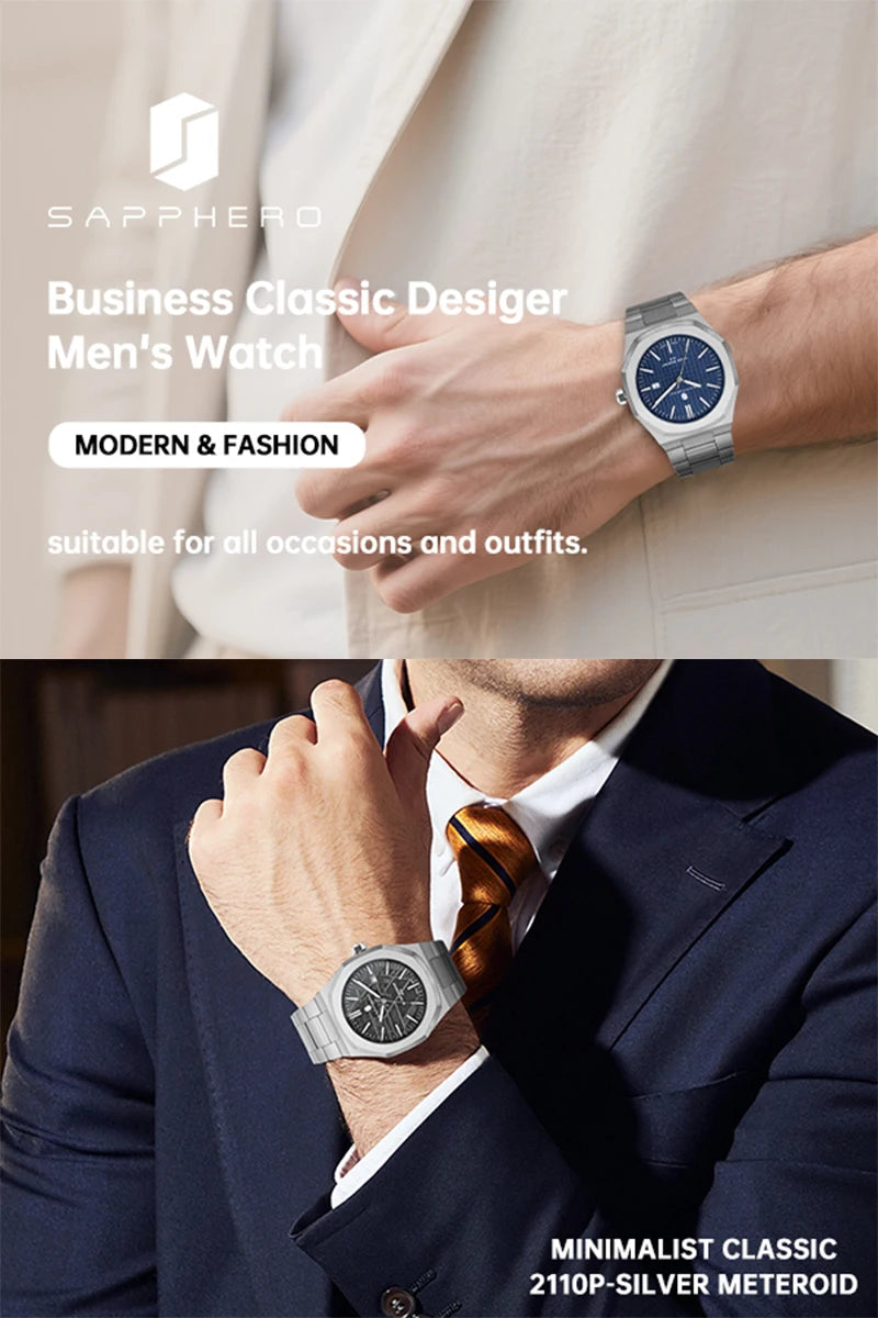 SAPPHERO Men's Watches Classic Business Watches Stainless Steel Watches High-end Clocks Imported Movements Sports Wristwatch