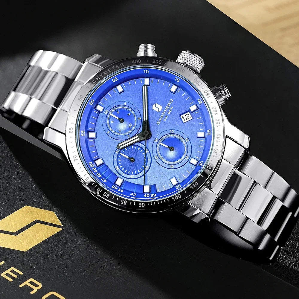 SAPPHERO Business Watch  Date Men's Wristwatch Simple Stainless Steel Watches 50m Waterproof Clock 2025 New Fashion Men's Gifts