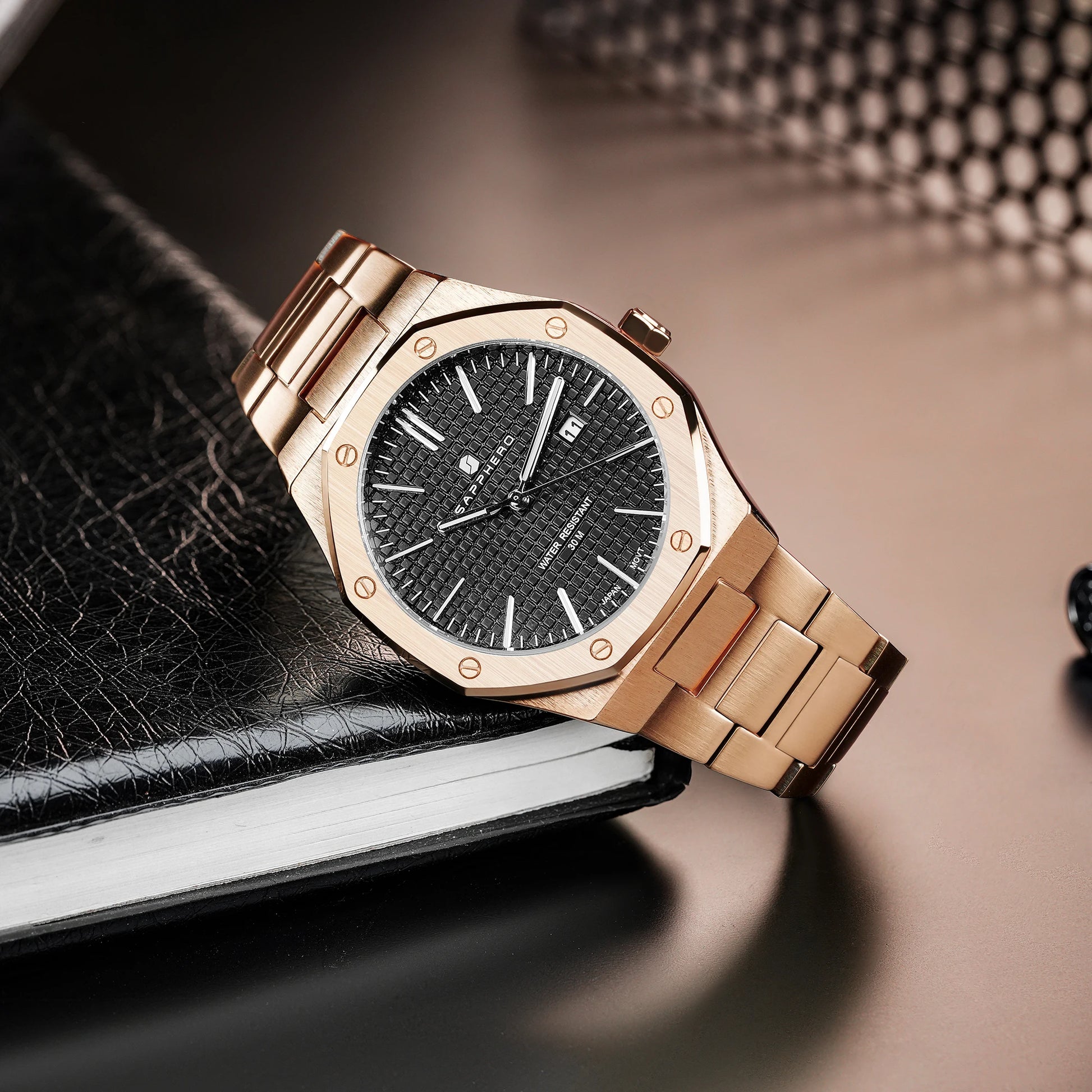 SAPPHERO Men's Business Stainless Steel Watch For Men Seiko Movement Classic Design Charming Men's Gift Waterproof Wrist Watch