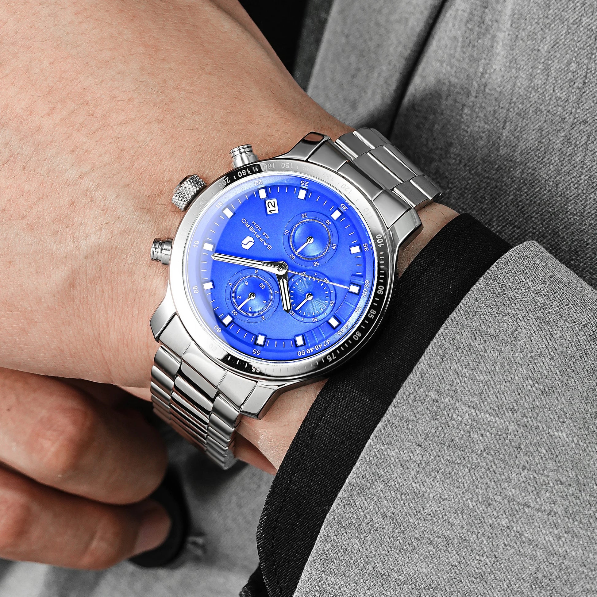 SAPPHERO Business Watch  Date Men's Wristwatch Simple Stainless Steel Watches 50m Waterproof Clock 2025 New Fashion Men's Gifts