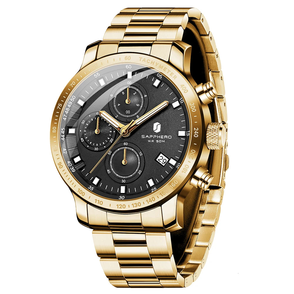 SAPPHERO Business Watch  Date Men's Wristwatch Simple Stainless Steel Watches 50m Waterproof Clock 2025 New Fashion Men's Gifts
