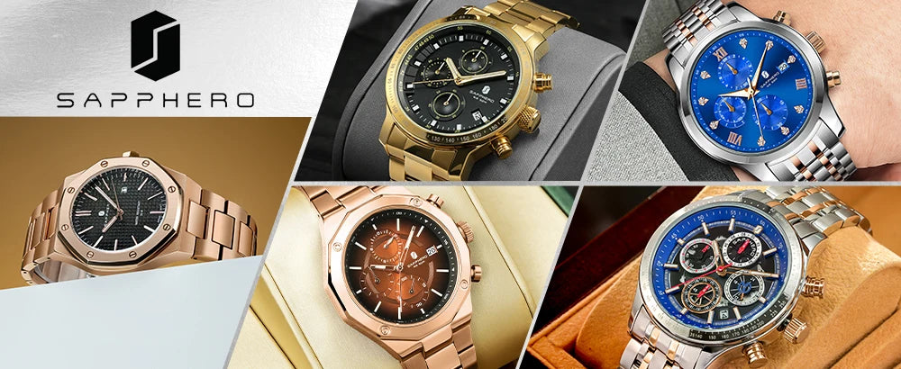 SAPPHERO Luxury Mens Quartz Watch Waterproof Watch Luminous Multifunctional Dial Clock Stainless Steel Strap Fashion Watch