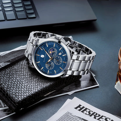 SAPPHERO Men's Business Watches Stainless Steel Strap Date Display & Chronograph Function Waterproof Men's Watch Rose Gold Watch