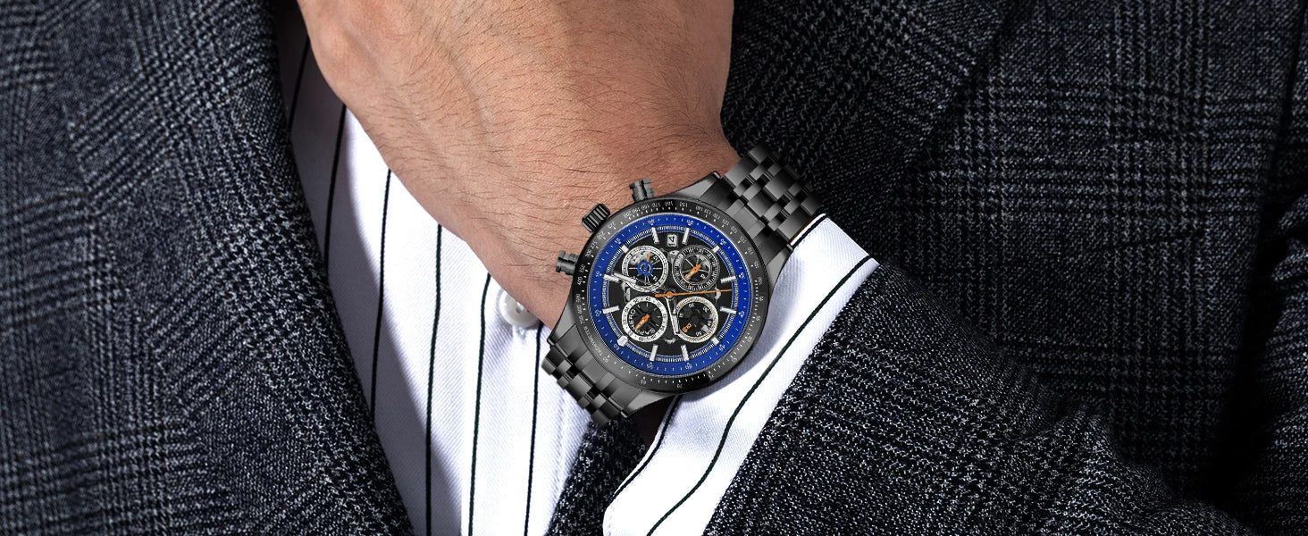 SAPPHERO Fashion Men Watch Mechanical Style Quartz Watch 50M Waterproof Clock Date Chronograph Watch  Gift Watch For Men
