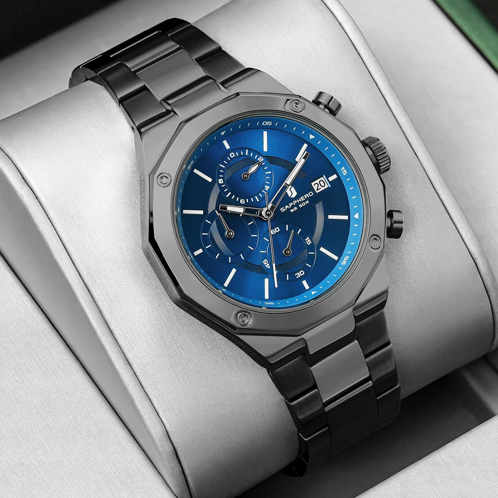 SAPPHERO Rose Gold Men Watch Fashion Luxury Clock Stainless Steel Watch 50m Water Resistance Watch For Men New Year Gifts