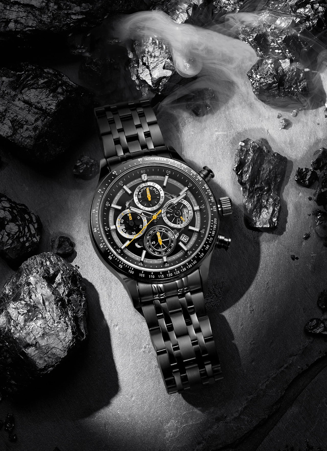 SAPPHERO Fashion Men Watch Mechanical Style Quartz Watch 50M Waterproof Clock Date Chronograph Watch  Gift Watch For Men