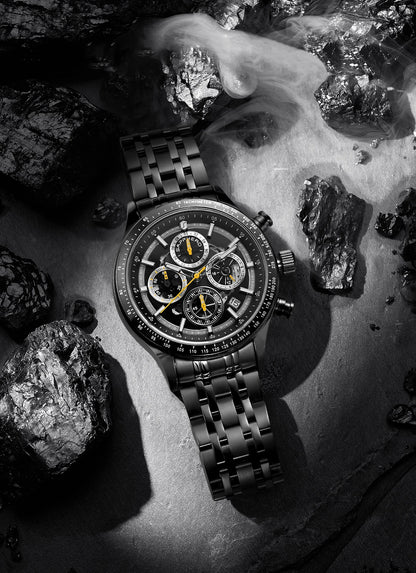 SAPPHERO Fashion Men Watch Mechanical Style Quartz Watch 50M Waterproof Clock Date Chronograph Watch  Gift Watch For Men