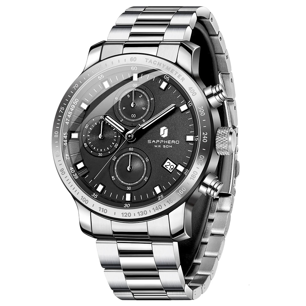 SAPPHERO Business Watch  Date Men's Wristwatch Simple Stainless Steel Watches 50m Waterproof Clock 2025 New Fashion Men's Gifts