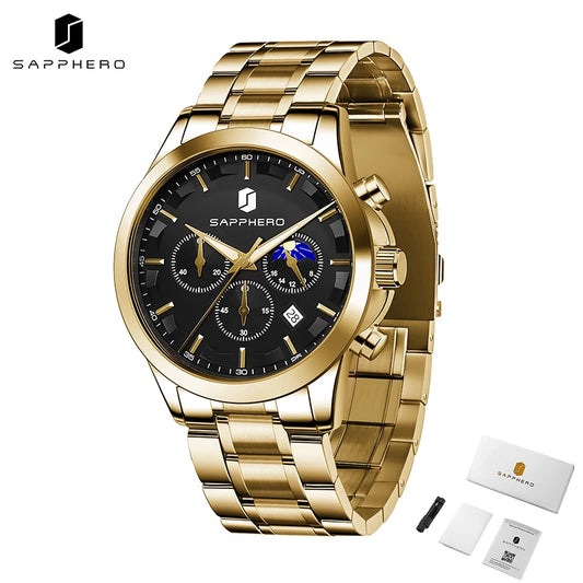 SAPPHERO Men's Business Watches Stainless Steel Strap Date Display & Chronograph Function Waterproof Men's Watch Rose Gold Watch