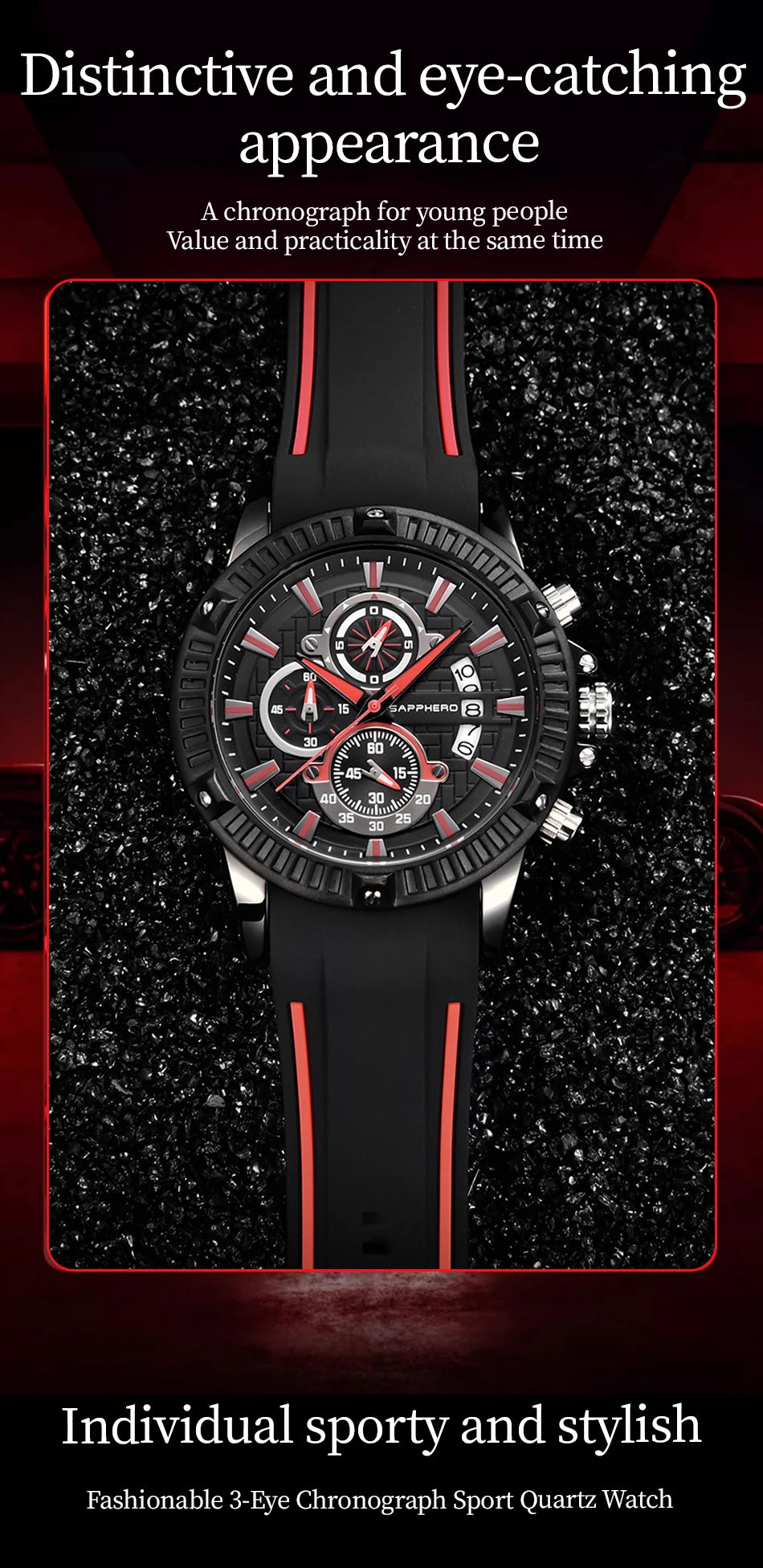 SAPPHERO Men's Quartz Watch Waterproof Sports Watch Silicone Strap Military Watch Luxury Brand Gift Clock Accurate Timepiece