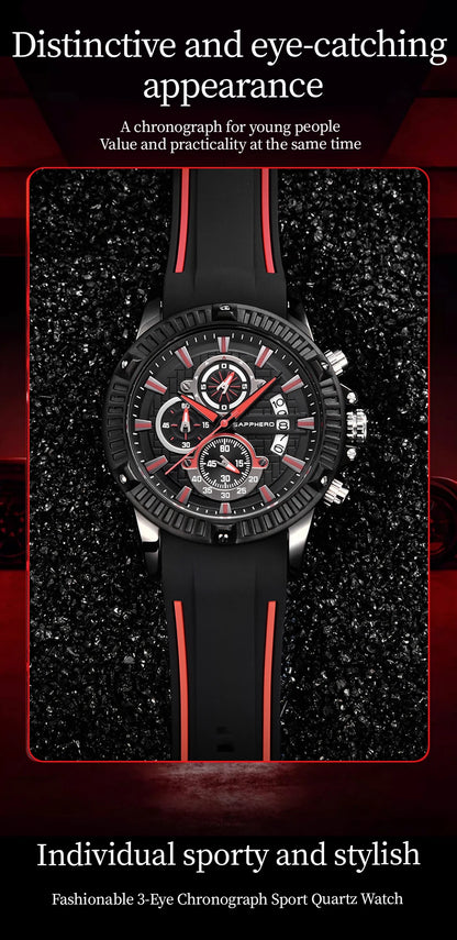SAPPHERO Men's Quartz Watch Waterproof Sports Watch Silicone Strap Military Watch Luxury Brand Gift Clock Accurate Timepiece