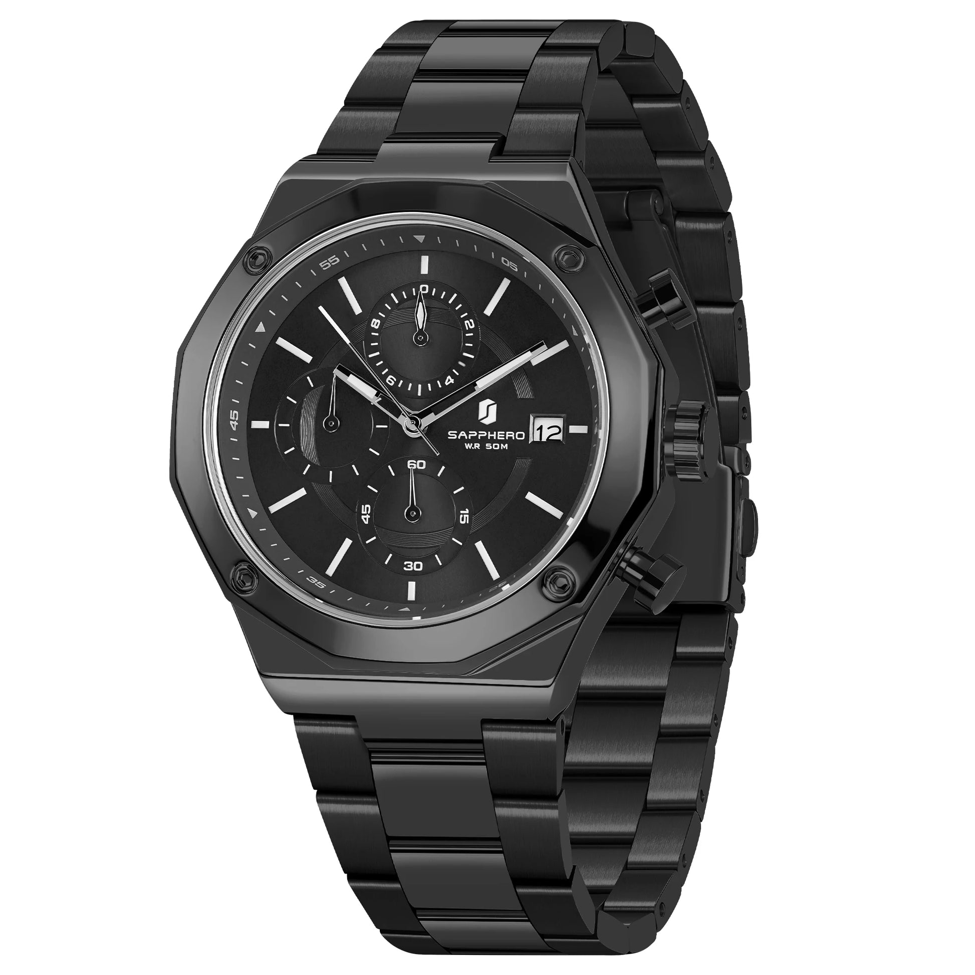 SAPPHERO Rose Gold Men Watch Fashion Luxury Clock Stainless Steel Watch 50m Water Resistance Watch For Men New Year Gifts