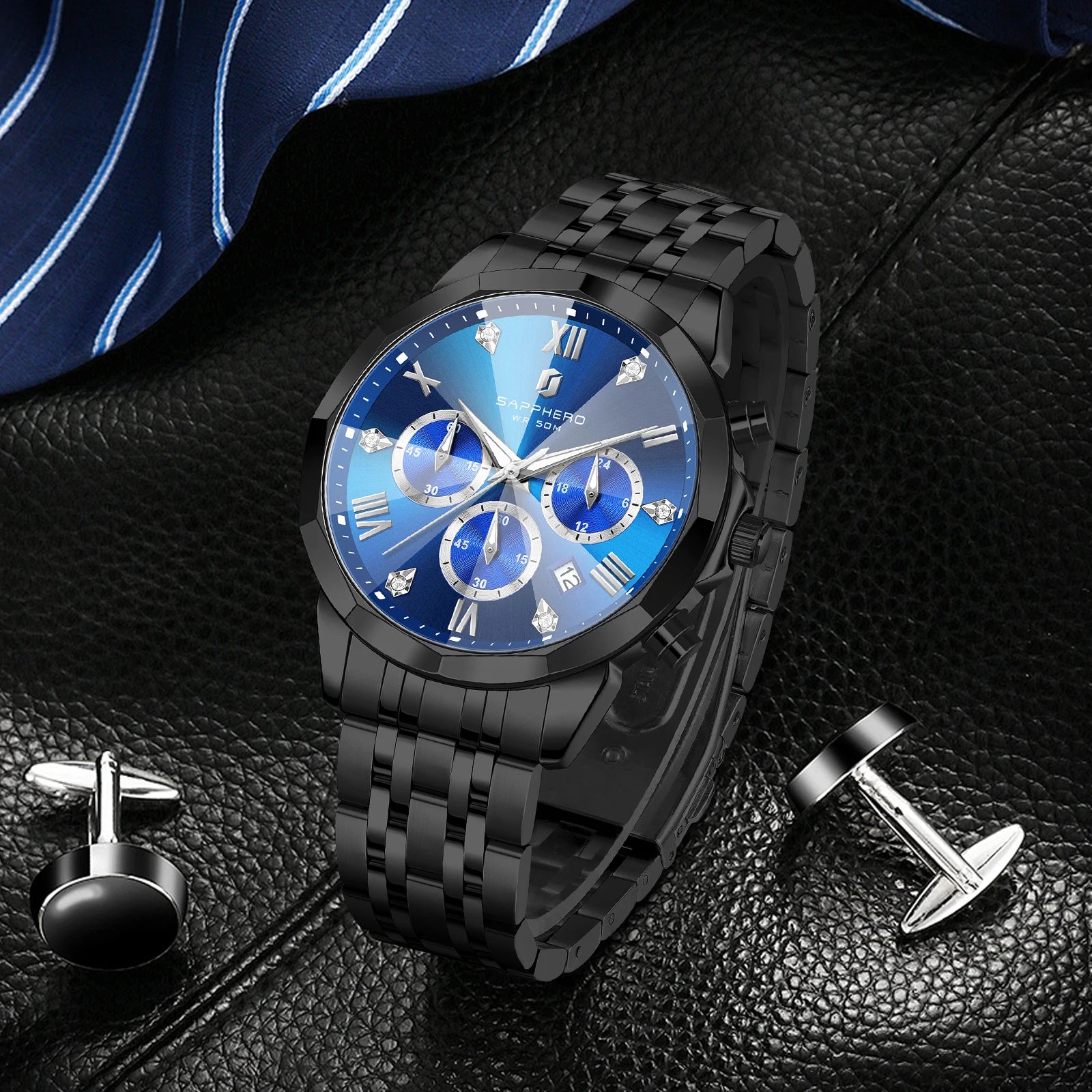 SAPPHERO Business Men's Watch Stainless Steel Watch 5 ATM Luminous Watch Date Display Tough Men's Gift Watch For Men