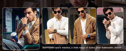 SAPPHERO Men's Quartz Watch Accurate 5ATM Waterproof Men's Watch Business Style Athleisure Watch Simple and Simple Design Clock