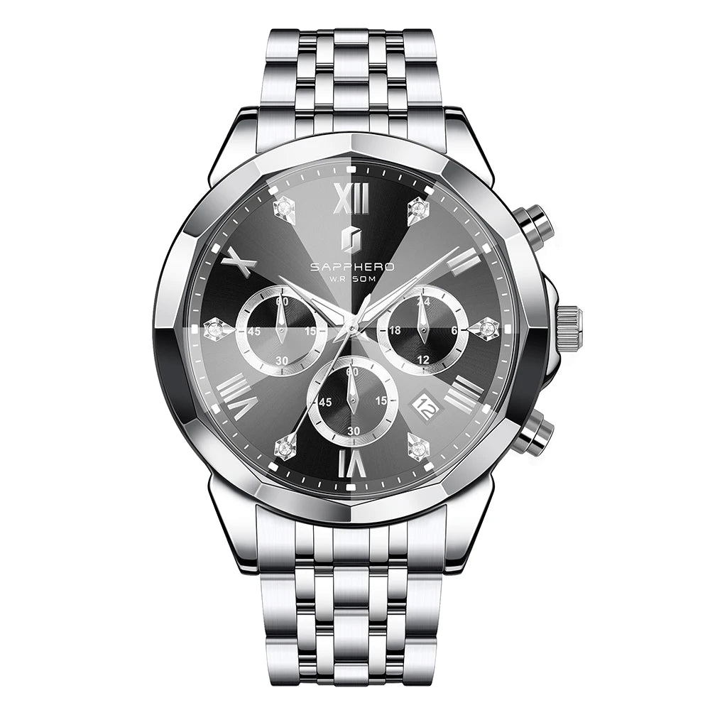 SAPPHERO Business Men's Watch Stainless Steel Watch 5 ATM Luminous Watch Date Display Tough Men's Gift Watch For Men