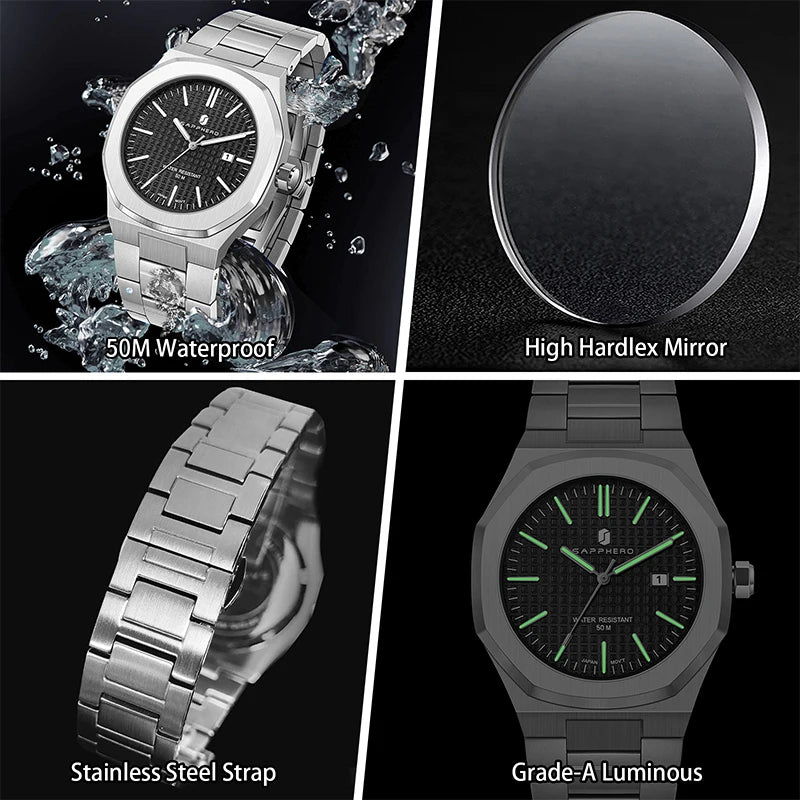 SAPPHERO Men's Watches Classic Business Watches Stainless Steel Watches High-end Clocks Imported Movements Sports Wristwatch