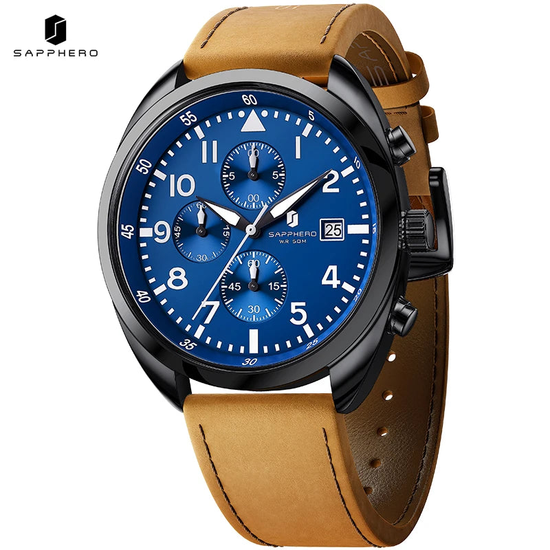 SAPPHERO Men's Quartz Watch Accurate 5ATM Waterproof Men's Watch Business Style Athleisure Watch Simple and Simple Design Clock