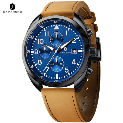 SAPPHERO Men's Quartz Watch Accurate 5ATM Waterproof Men's Watch Business Style Athleisure Watch Simple and Simple Design Clock