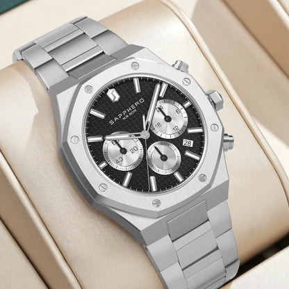 SAPPHERO Tough Men's Watch Business Style Stainless Steel Watch Waterproof Design Date Display Accurate Timer Excellent Gifts
