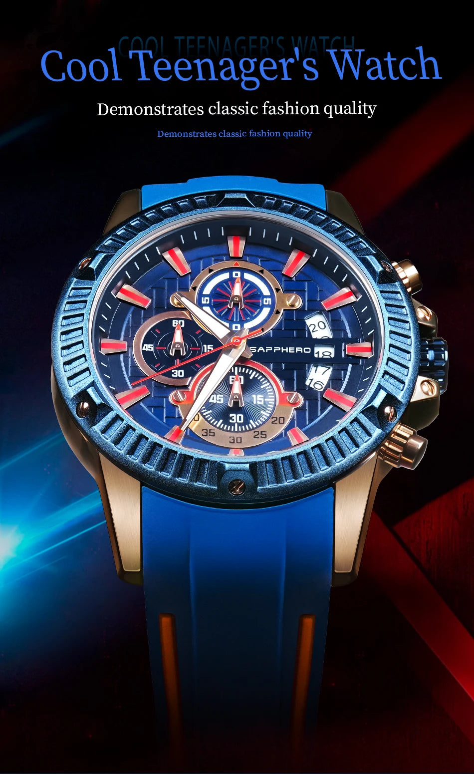 SAPPHERO Men's Quartz Watch Waterproof Sports Watch Silicone Strap Military Watch Luxury Brand Gift Clock Accurate Timepiece