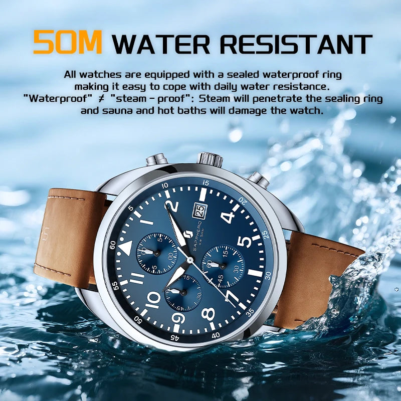 SAPPHERO Men's Quartz Watch Accurate 5ATM Waterproof Men's Watch Business Style Athleisure Watch Simple and Simple Design Clock
