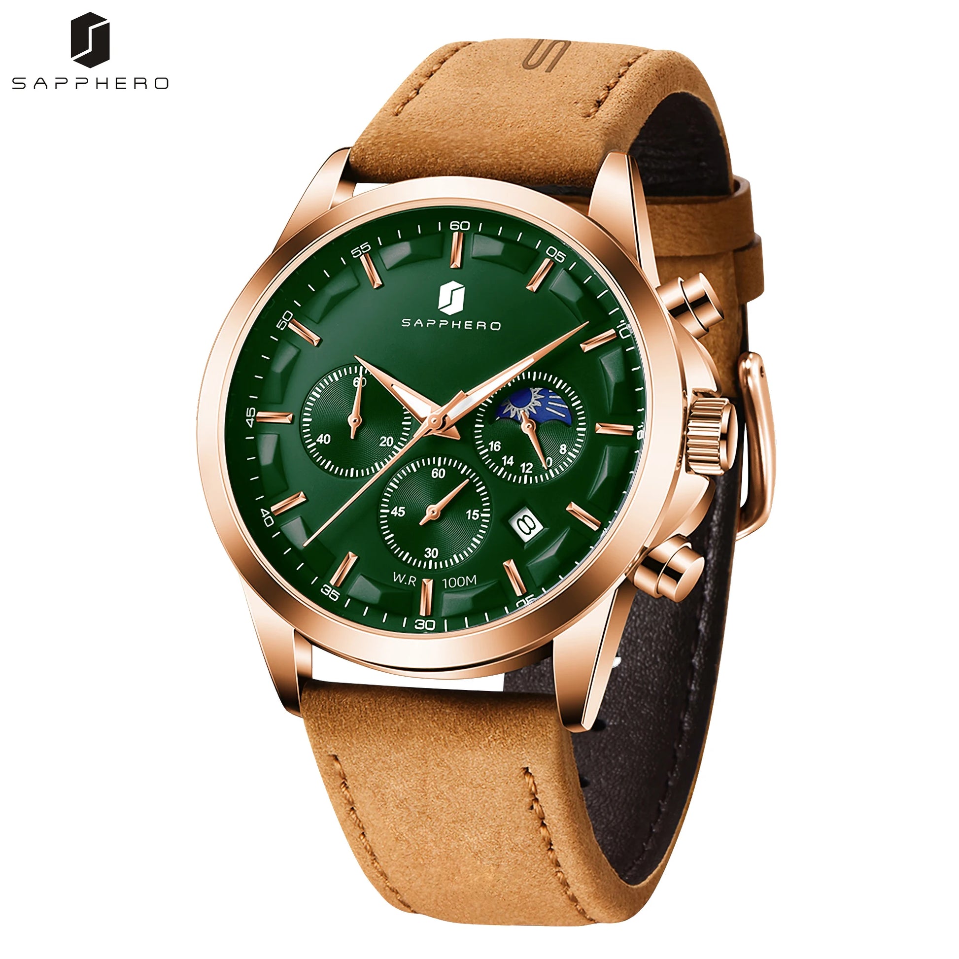 SAPPHERO Men's Business Watches Leather Strap Sports Casual Quartz Men's Watch Classic Waterproof Timepiece 5ATM Wrist Watch