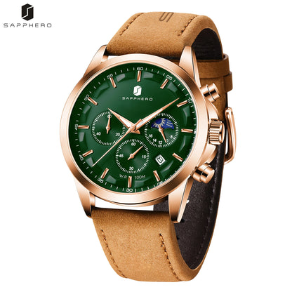 SAPPHERO Men's Business Watches Leather Strap Sports Casual Quartz Men's Watch Classic Waterproof Timepiece 5ATM Wrist Watch