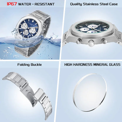 SAPPHERO Men's watch Stainless steel Waterproof men's watch Chronograph Business men's watch best gift clock