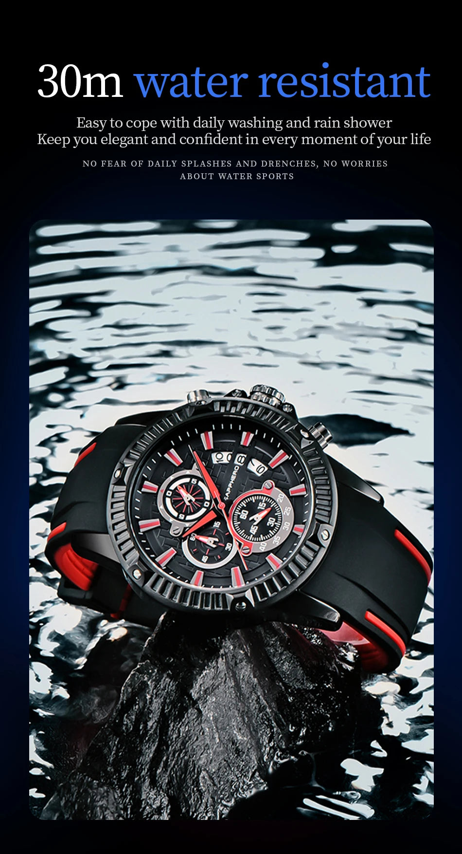 SAPPHERO Men's Quartz Watch Waterproof Sports Watch Silicone Strap Military Watch Luxury Brand Gift Clock Accurate Timepiece