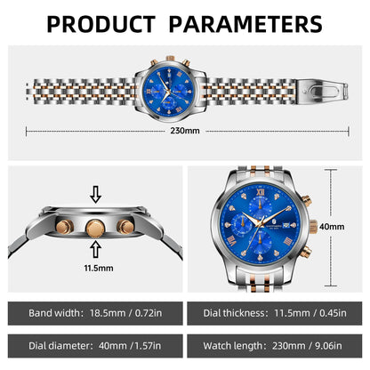 SAPPHERO Luxury Men's Watch Stainless Steel Watch Calendar Waterproof Clock 5ATM Men's Watch High-end Gift Box Clock