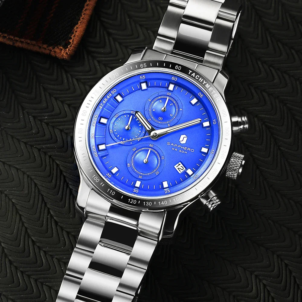SAPPHERO Business Watch  Date Men's Wristwatch Simple Stainless Steel Watches 50m Waterproof Clock 2025 New Fashion Men's Gifts