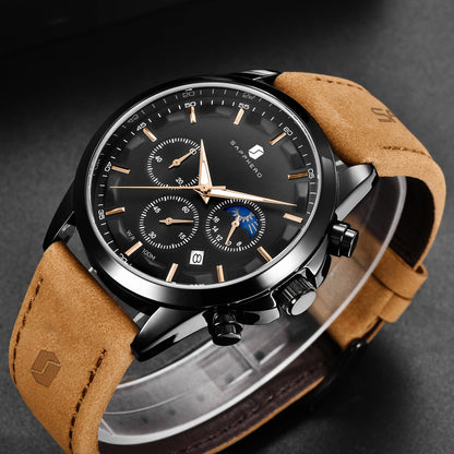 SAPPHERO Stainless steel Mens Watch Luxury Business Quartz Clock 100M Waterproof Casual Date Wristwatch for Men